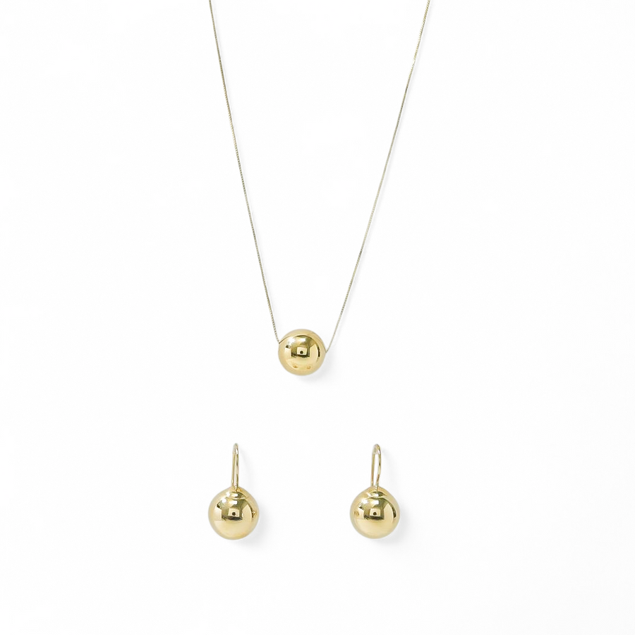 MATCHING SPHERE GOLD PENDANT WITH EARRINGS