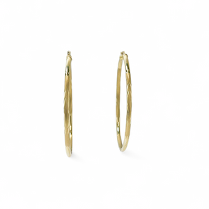 YELLOW GOLD LARGE HOOP EARRINGS DIAMOND CUT FINISHED