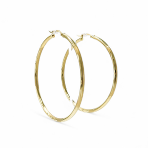 YELLOW GOLD LARGE HOOP EARRINGS DIAMOND CUT FINISHED