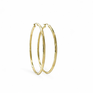 YELLOW GOLD LARGE HOOP EARRINGS DIAMOND CUT FINISHED