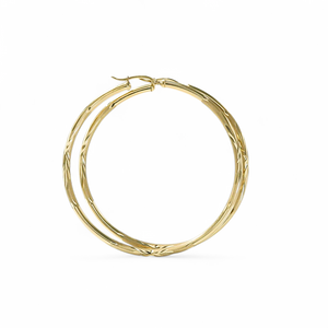 YELLOW GOLD LARGE HOOP EARRINGS DIAMOND CUT FINISHED
