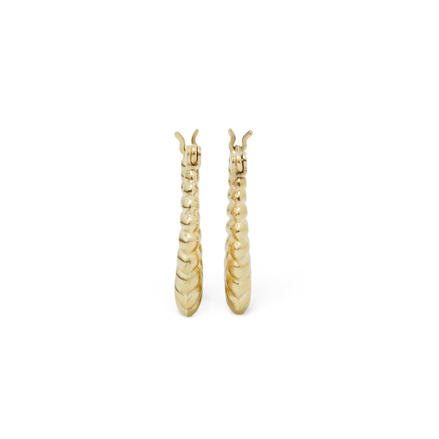 YELLOW GOLD SHELL STYLE HOOP EARRINGS