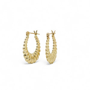 YELLOW GOLD SHELL STYLE HOOP EARRINGS