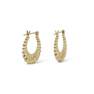 YELLOW GOLD SHELL STYLE HOOP EARRINGS