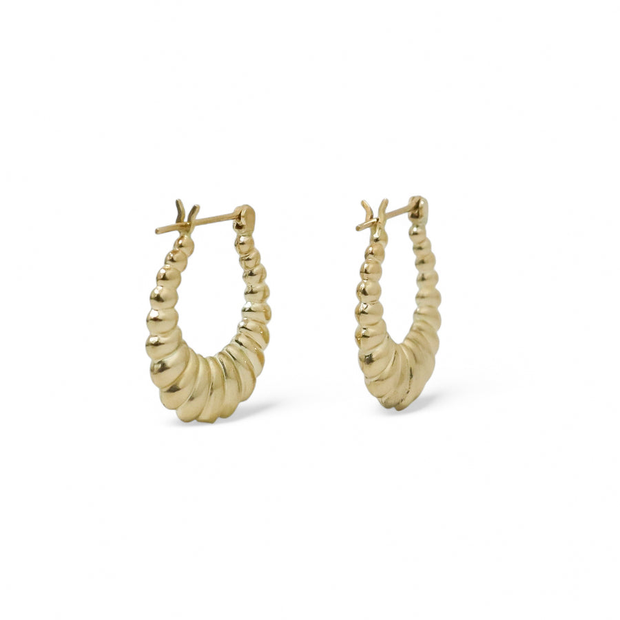 YELLOW GOLD SHELL STYLE HOOP EARRINGS