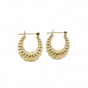 YELLOW GOLD SHELL STYLE HOOP EARRINGS