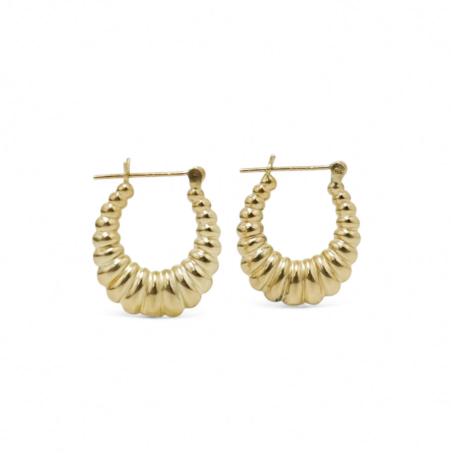 YELLOW GOLD SHELL STYLE HOOP EARRINGS