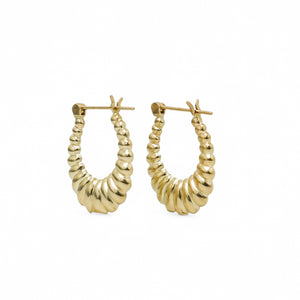 YELLOW GOLD SHELL STYLE HOOP EARRINGS