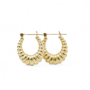 YELLOW GOLD SHELL STYLE HOOP EARRINGS