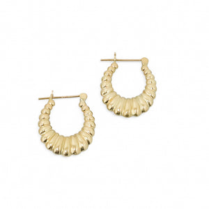 YELLOW GOLD SHELL STYLE HOOP EARRINGS