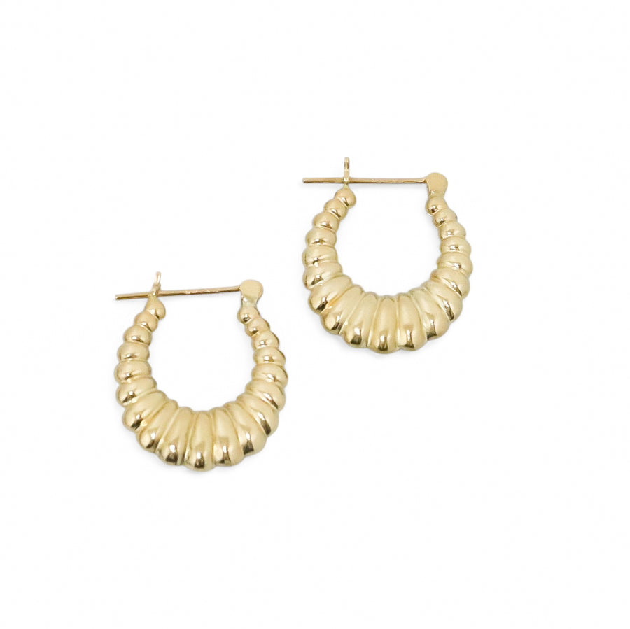 YELLOW GOLD SHELL STYLE HOOP EARRINGS