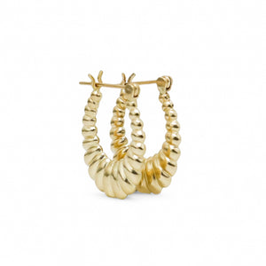 YELLOW GOLD SHELL STYLE HOOP EARRINGS