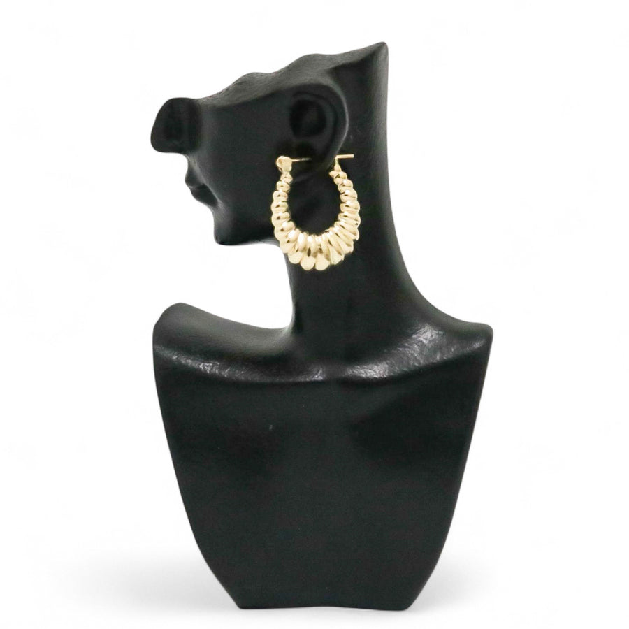 YELLOW GOLD SHELL STYLE HOOP EARRINGS