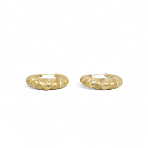 YELLOW GOLD MATTE AND POLISHED SHRIMP HOOP EARRINGS