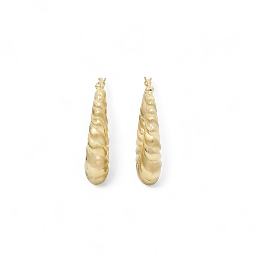 YELLOW GOLD MATTE AND POLISHED SHRIMP HOOP EARRINGS