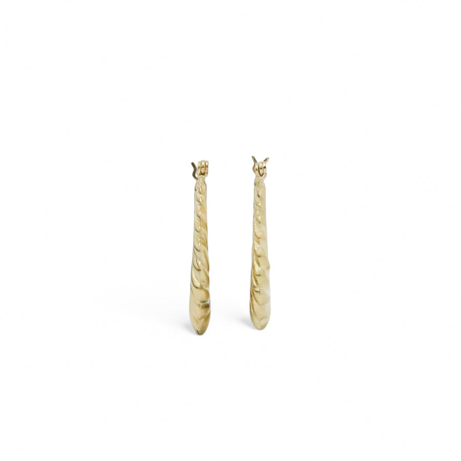YELLOW GOLD HOLLOW SHRIMP HOOP EARRINGS
