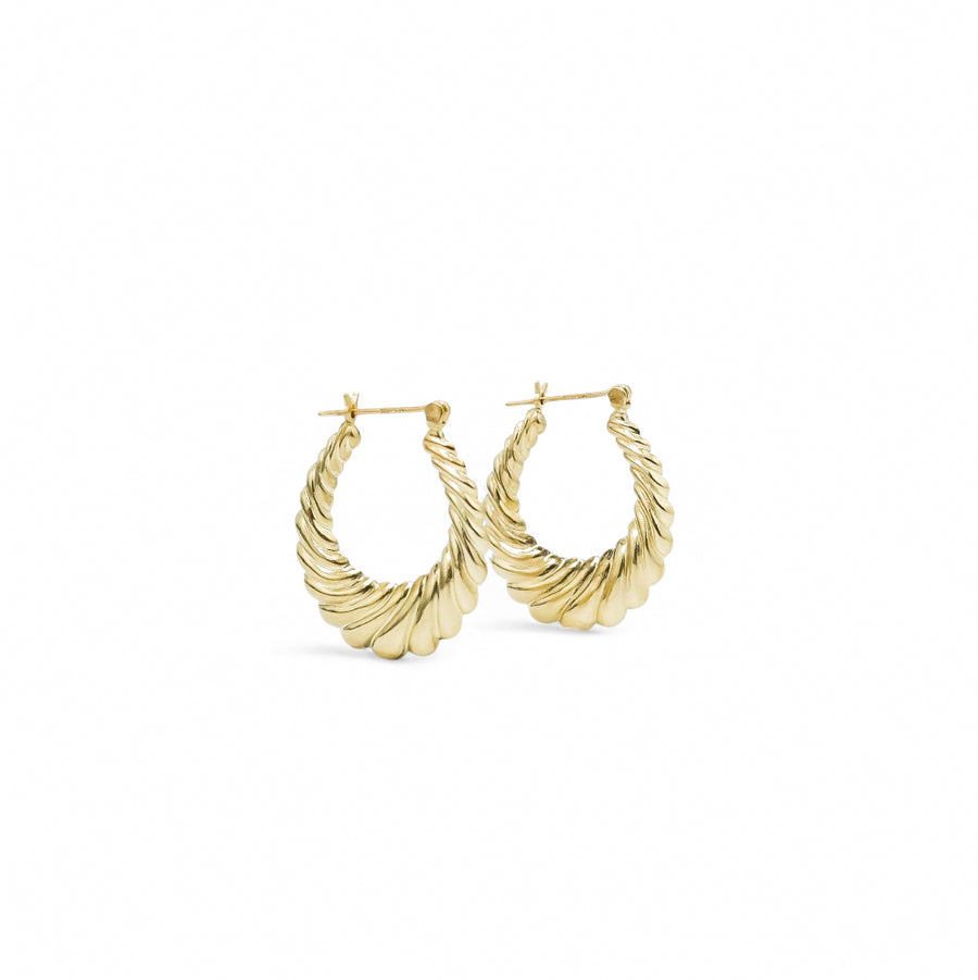 YELLOW GOLD HOLLOW SHRIMP HOOP EARRINGS
