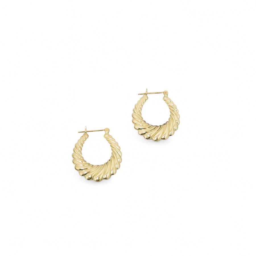 YELLOW GOLD HOLLOW SHRIMP HOOP EARRINGS