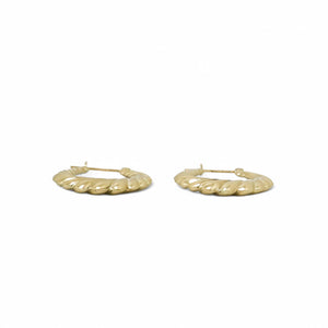 YELLOW GOLD HOLLOW SHRIMP HOOP EARRINGS