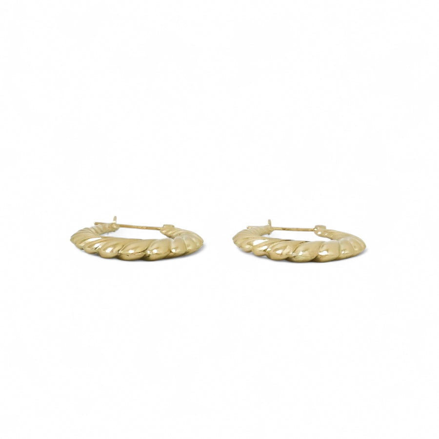 YELLOW GOLD HOLLOW SHRIMP HOOP EARRINGS