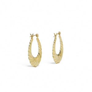 YELLOW GOLD HOLLOW SHRIMP HOOP EARRINGS