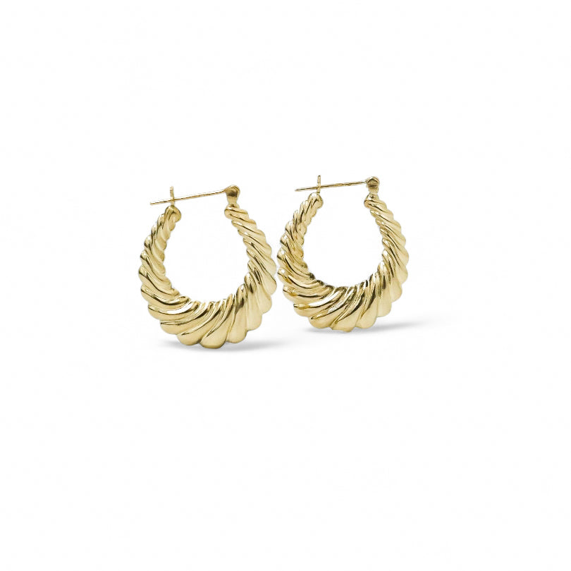 YELLOW GOLD HOLLOW SHRIMP HOOP EARRINGS