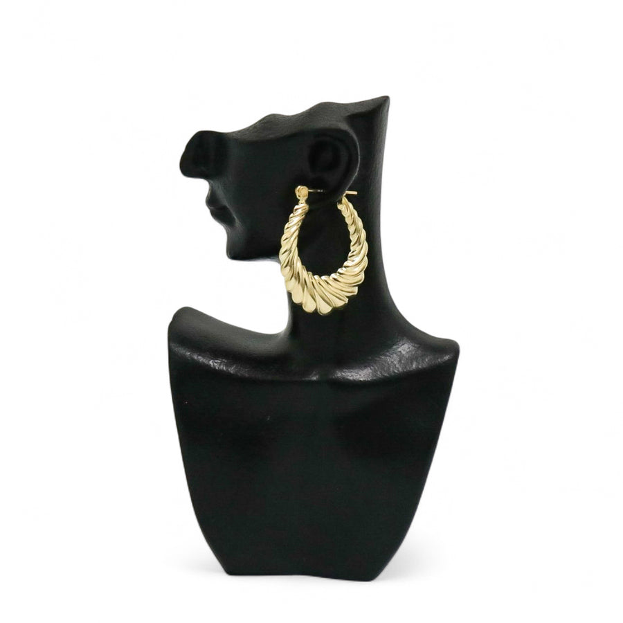 YELLOW GOLD HOLLOW SHRIMP HOOP EARRINGS