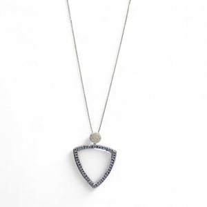 WHITE GOLD NATURAL SAPPHIRE PENDANT WITH DIAMONDS AND GOLD CHAIN