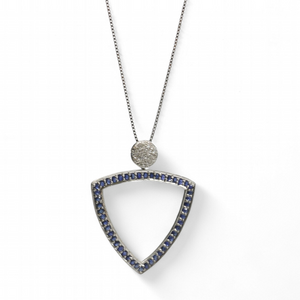 WHITE GOLD NATURAL SAPPHIRE PENDANT WITH DIAMONDS AND GOLD CHAIN