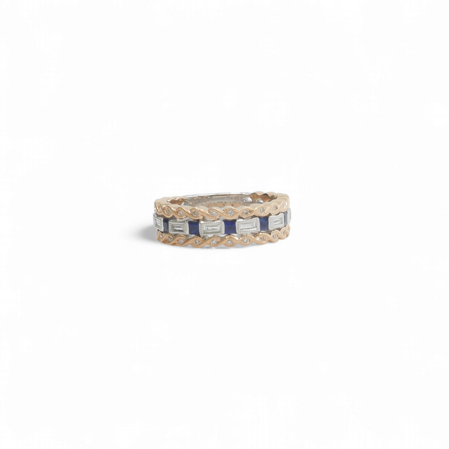 TWO TONE LADY'S BAND WITH DIAMONDS AND SAPPHIRE STONES  S.KASHI