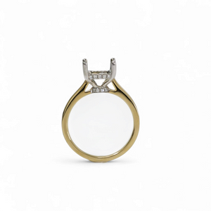 TWO TONE GOLD SEMI MOUNT RING SETTING FOR EMERALD CUT CENTER STONE