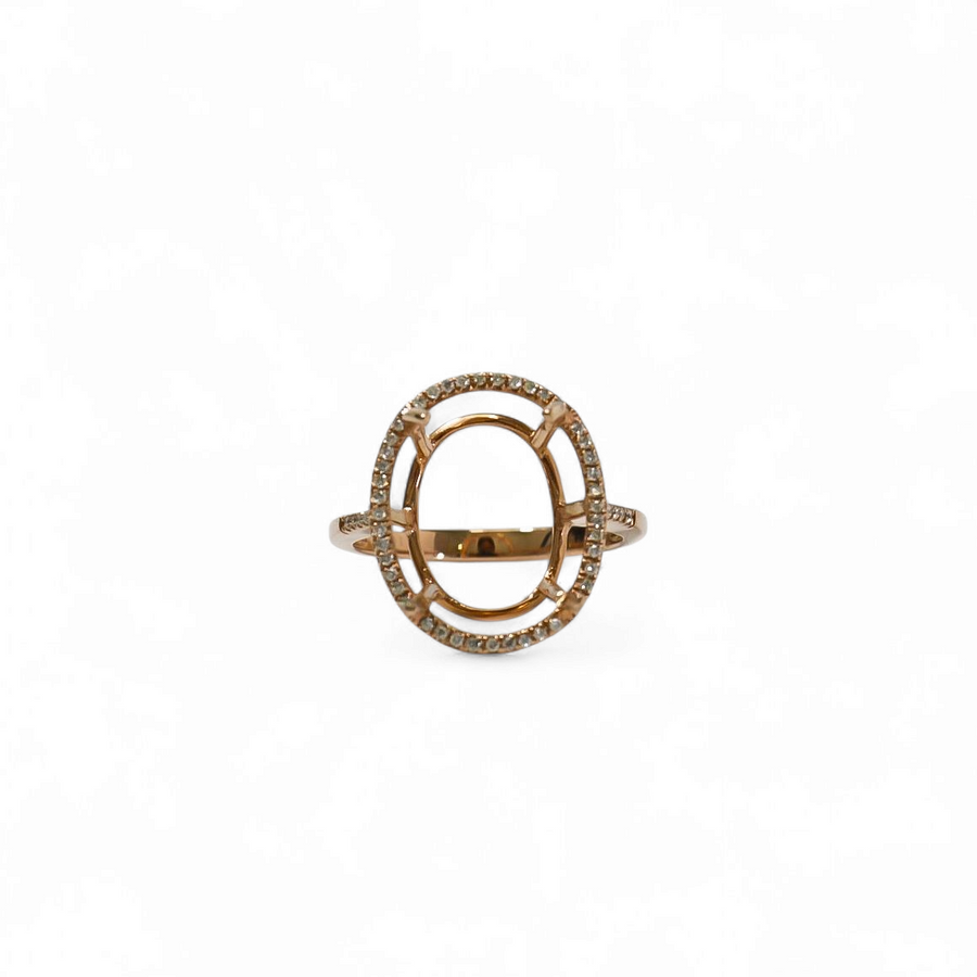 ROSE GOLD SEMI MOUNT RING SETTING FOR OVAL MAIN GEMSTONE