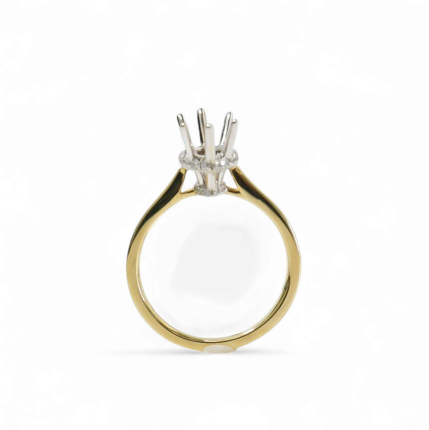 TWO TONE GOLD SEMI MOUNT RING SETTING FOR A MARQUISE CUT CENTER STONE