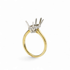 TWO TONE GOLD SEMI MOUNT RING SETTING FOR A MARQUISE CUT CENTER STONE