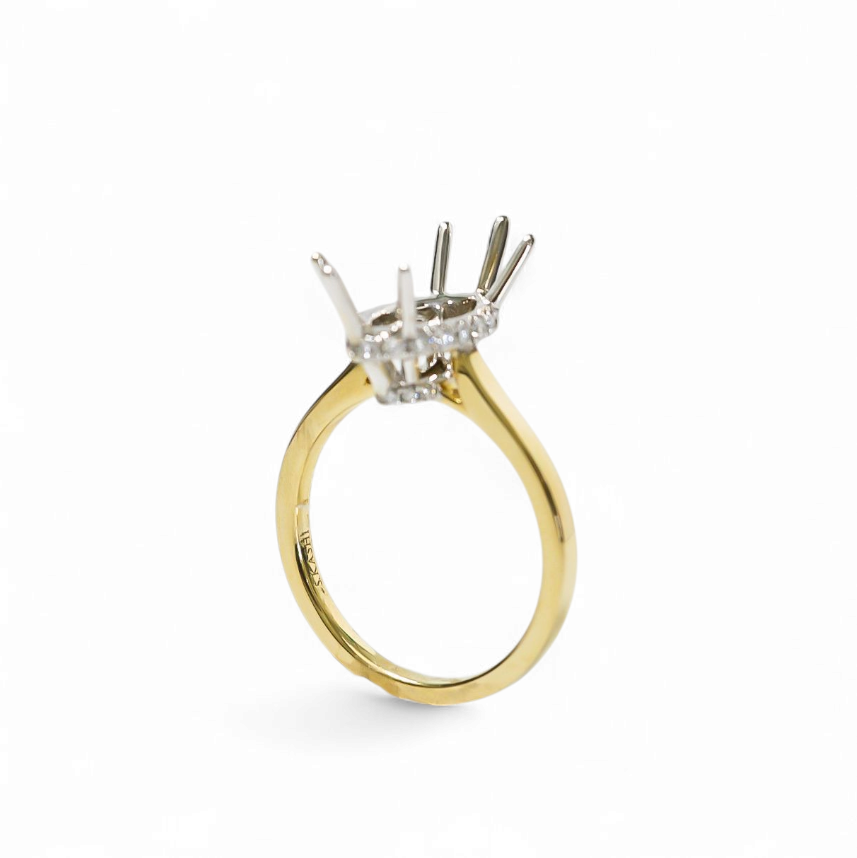 TWO TONE GOLD SEMI MOUNT RING SETTING FOR A MARQUISE CUT CENTER STONE