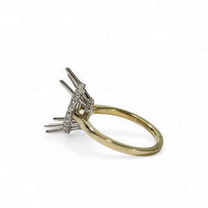 TWO TONE GOLD SEMI MOUNT RING SETTING FOR A MARQUISE CUT CENTER STONE