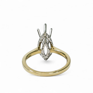TWO TONE GOLD SEMI MOUNT RING SETTING FOR A MARQUISE CUT CENTER STONE