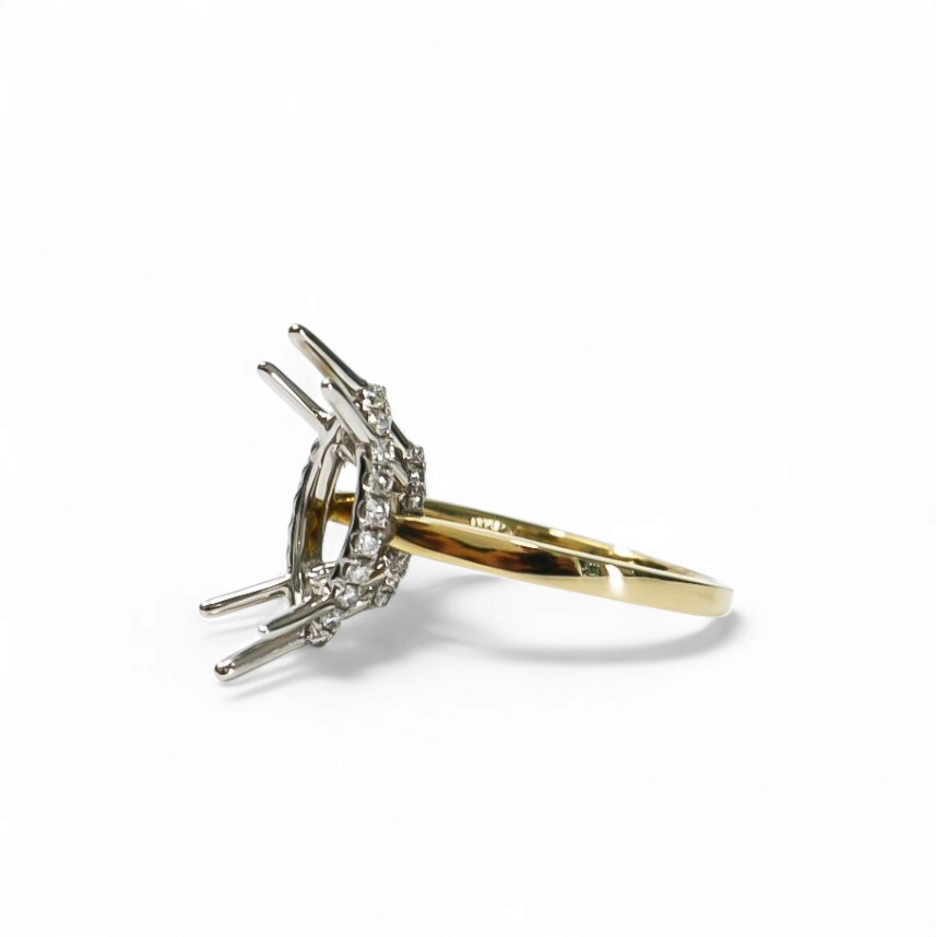 TWO TONE GOLD SEMI MOUNT RING SETTING FOR A MARQUISE CUT CENTER STONE