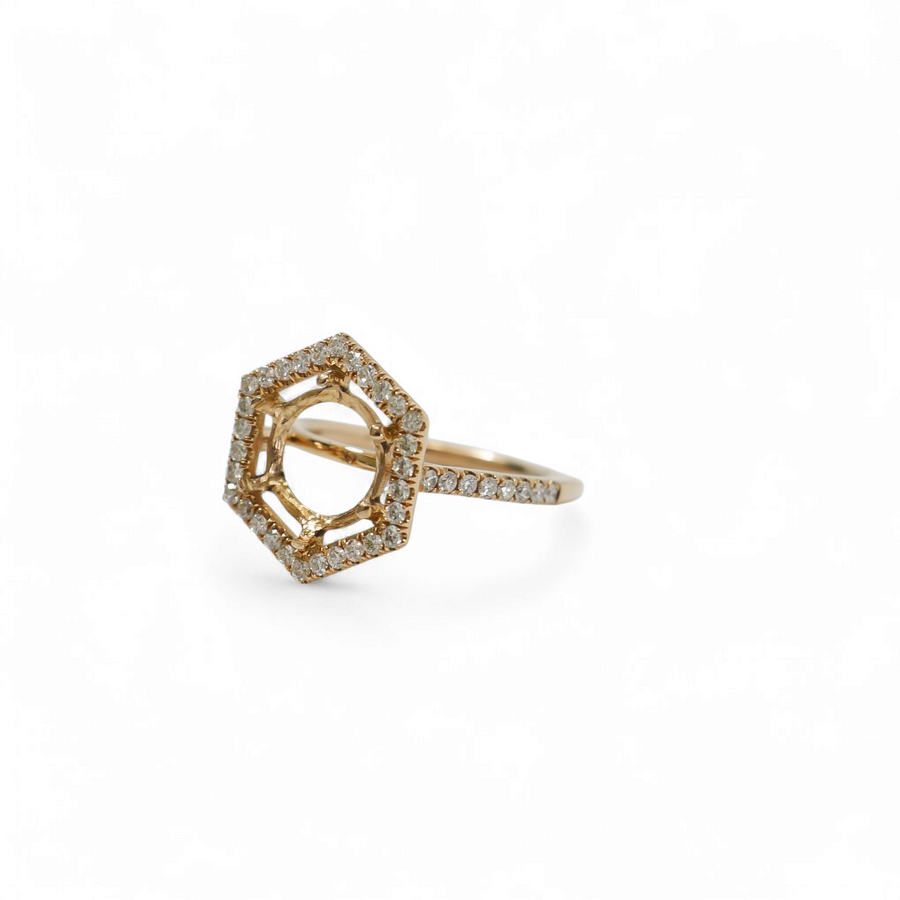 ROSE GOLD SEMI MOUNT RING SETTING HEXAGONAL STYLE FOR ROUND STONE