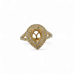 YELLOW GOLD SEMI MOUNT RING SETTING FOR PEAR CUT CENTER STONE