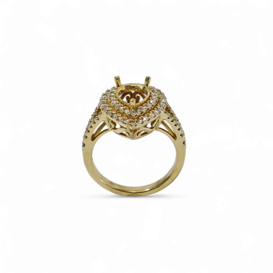 YELLOW GOLD SEMI MOUNT RING SETTING FOR PEAR CUT CENTER STONE