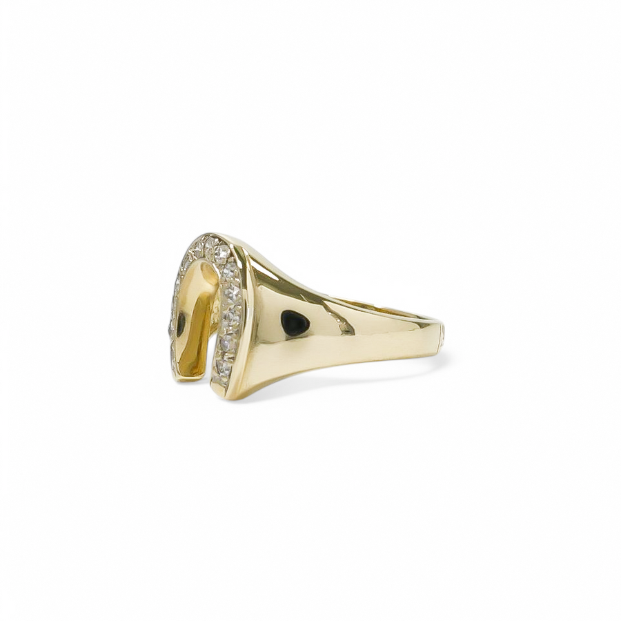 YELLOW GOLD SHOE HORSE NATURAL DIAMOND RING