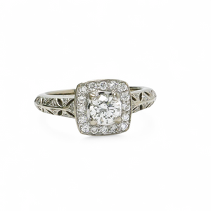 WHITE GOLD NATURAL DIAMOND FILIGREE RING