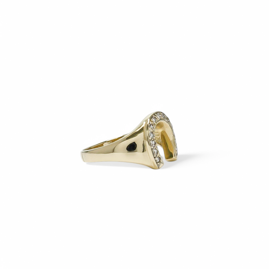 YELLOW GOLD SHOE HORSE NATURAL DIAMOND RING