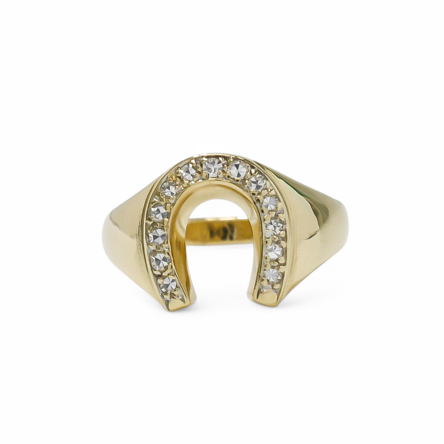 YELLOW GOLD SHOE HORSE NATURAL DIAMOND RING