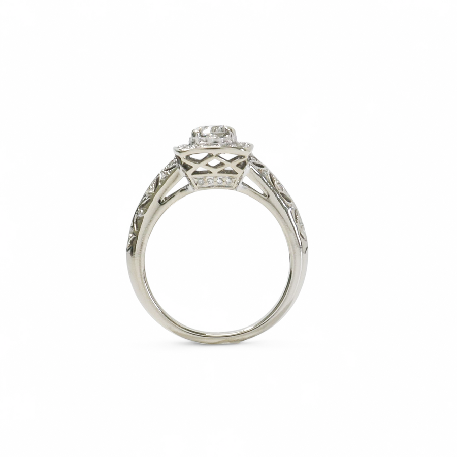 WHITE GOLD NATURAL DIAMOND FILIGREE RING