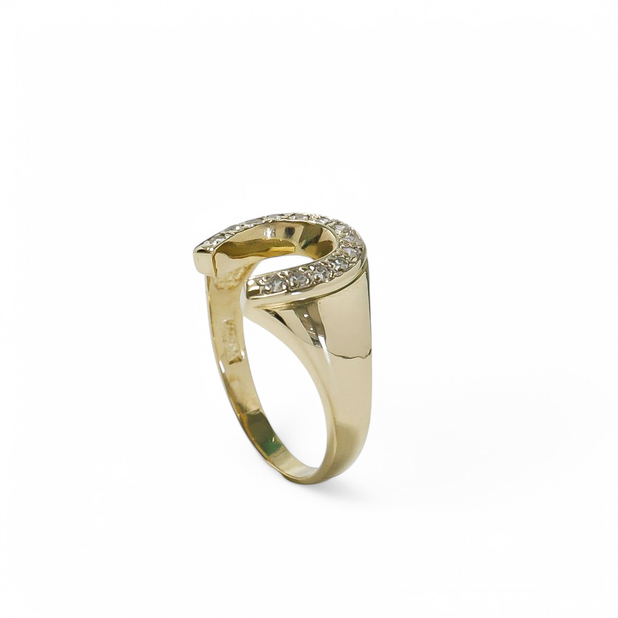 YELLOW GOLD SHOE HORSE NATURAL DIAMOND RING