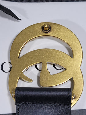 GUCCI BLACK BELT W/ DOUBLE G PEARLY BUCKLE