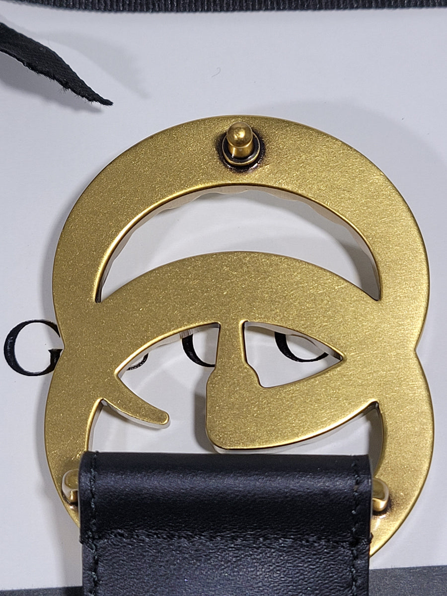 GUCCI BLACK BELT W/ DOUBLE G PEARLY BUCKLE